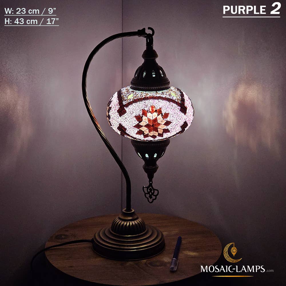 Mosaic Lamps - Wholesale Accent/Desk Lamp - 10+Colors - Gooseneck Large Globe Mosaic Table Lamp, Turkish64