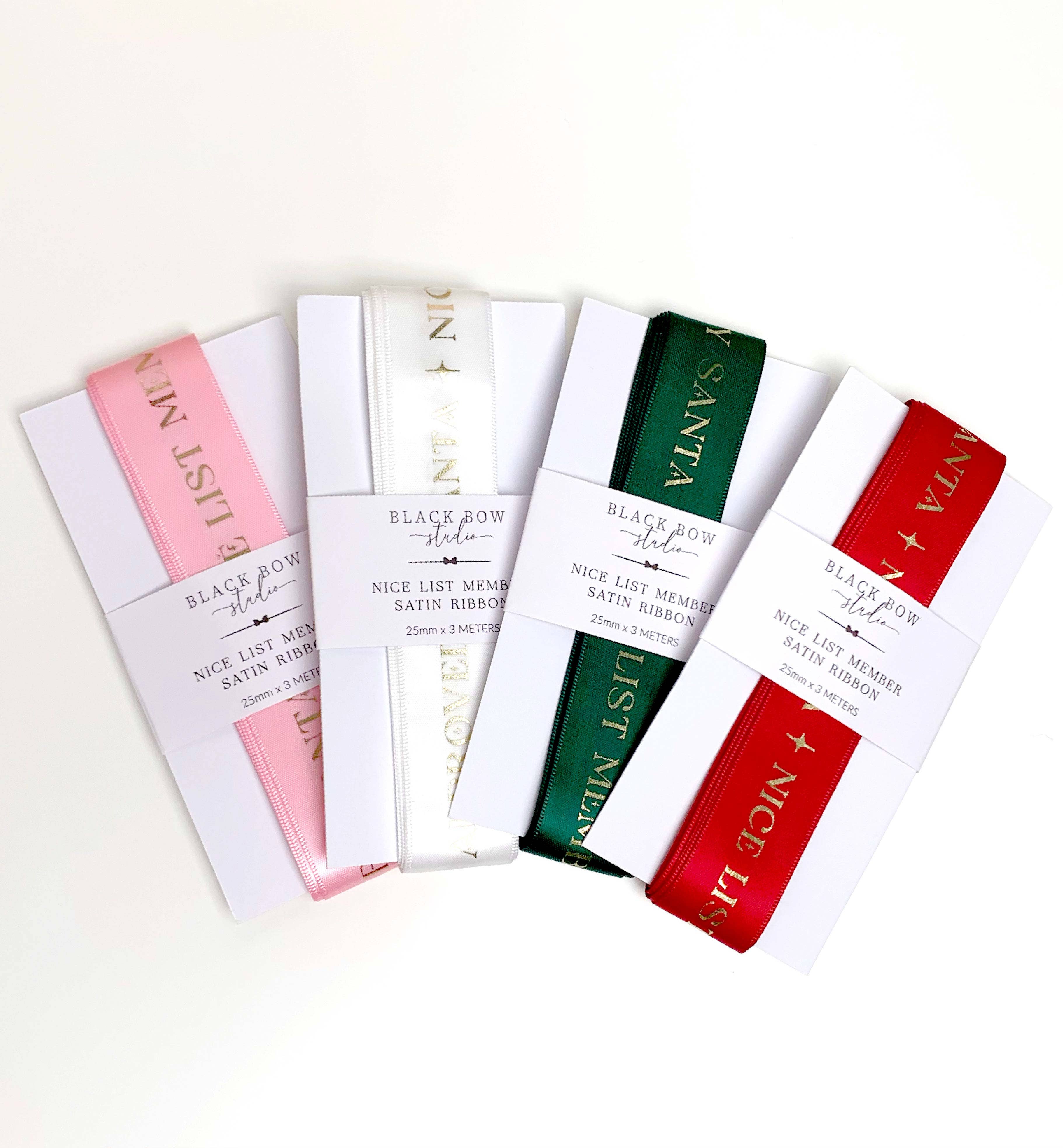 Black Bow Studio – Großhandel Band – Geschenke verpacken – Netter Listenmitglied Weihnachtsweißes Band - 3m (Kopie)3
