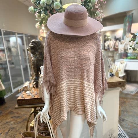 CP25103 Maine Chic Knitted Poncho/Straw Hat/Tote Bag Set for wholesale by Pretty Persuasions
