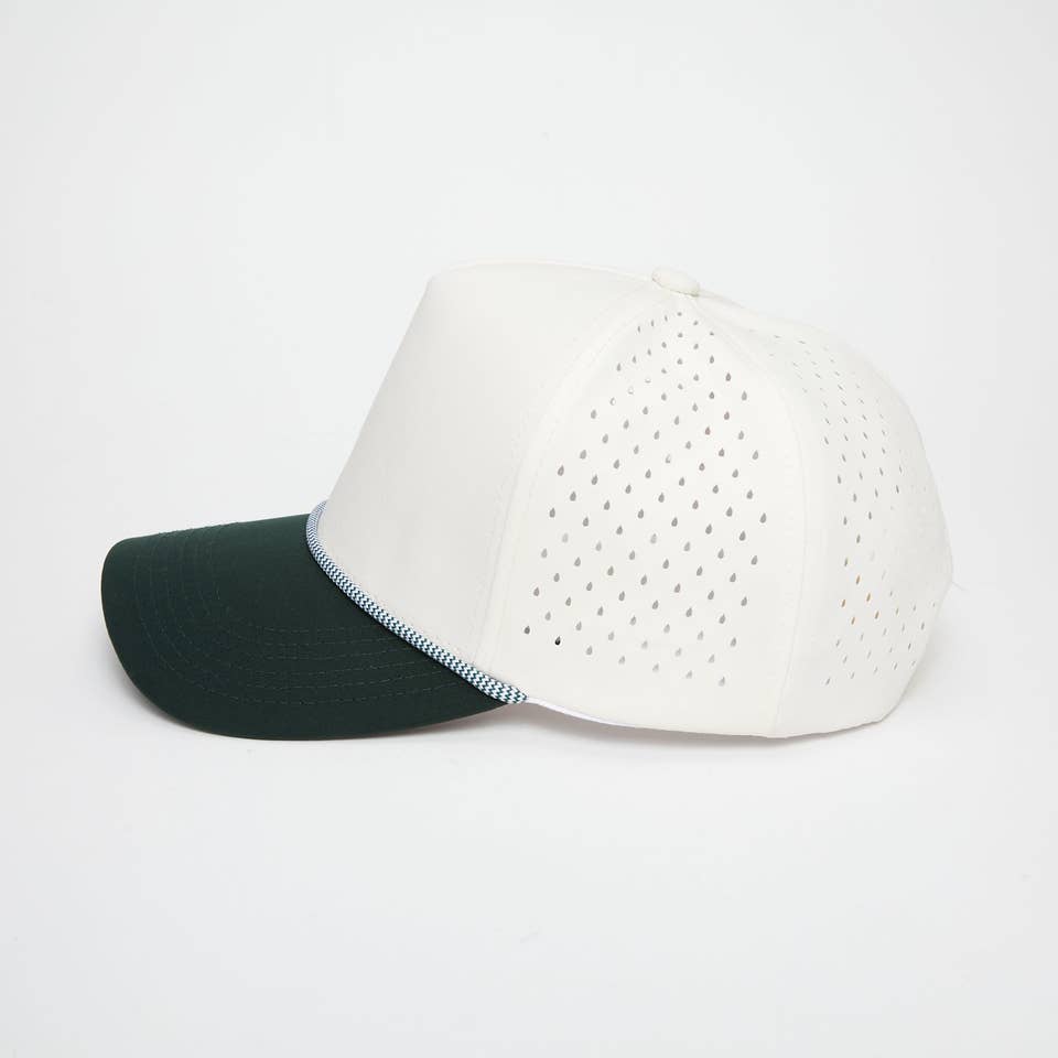 Funky Junque – Großhandel Basecap – Herren – Blanko Laser-Cut Golfseil-Kappe - Grün/Beige1