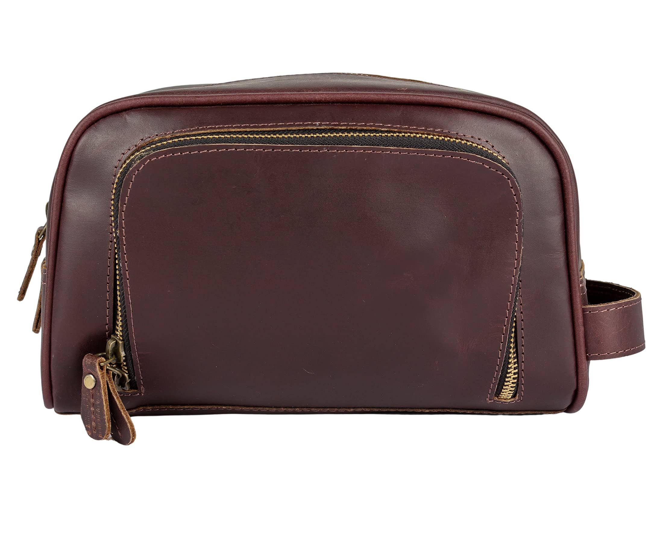 Dark Brown TUZECH Handmade Buffalo Genuine Leather Toiletry Bag Dopp Kit Shaving And Grooming Kit For Travel - Gift For Men Women - Hanging Zippered Makeup Bathroom Cosmetic Pouch for wholesale on Faire2