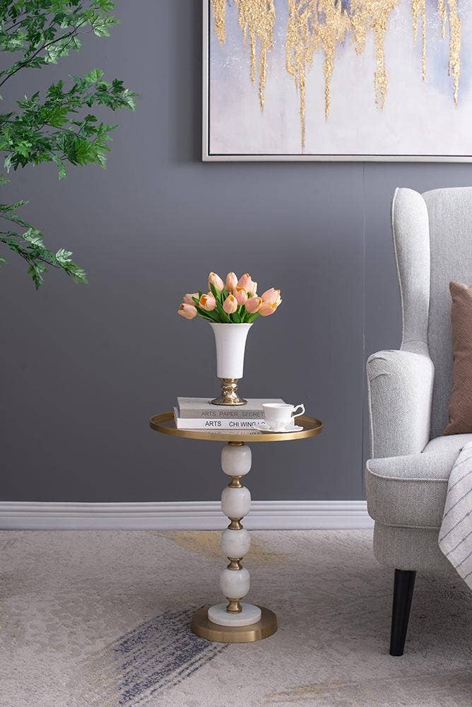 A&B Home Group Inc. - Wholesale Side Table - D16x20" Round Side Table w/ Marble Stand & Pedestal Base6