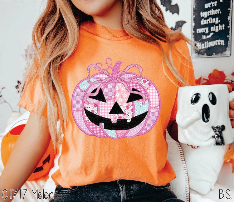 Bama Screens - Wholesale Graphic Sweatshirt - Women's - Preppy Floral Pink Pumpkin #BS83882