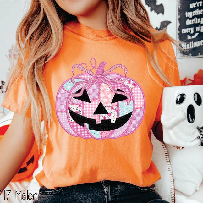 Bama Screens - Wholesale Graphic Sweatshirt - Women's - Preppy Floral Pink Pumpkin #BS83882