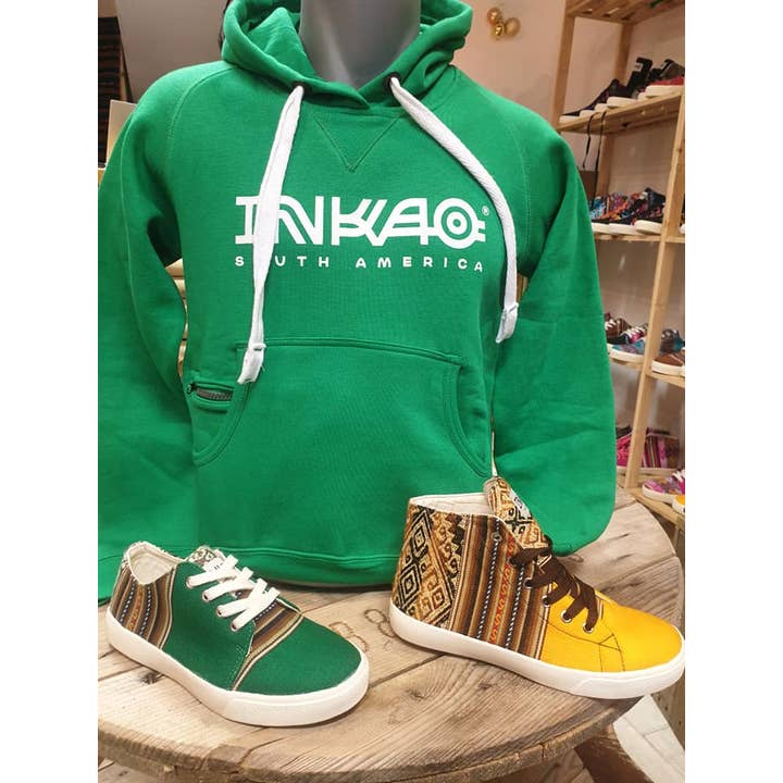 Inkao Südamerika Sweatshirt mit grün-weißem Logo für den Großhandel von Inkao Shoes