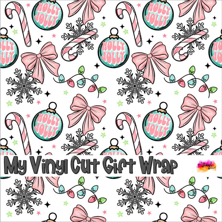 Christmas Gift Wrap Printed Wrapping Paper Holly Jolly Ornaments for wholesale by My Vinyl Cut