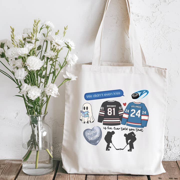 Hockey Romance Heated Rivalry Inspired Sublimated Canvas Tote Bag for wholesale by Awfullynerdy.co
