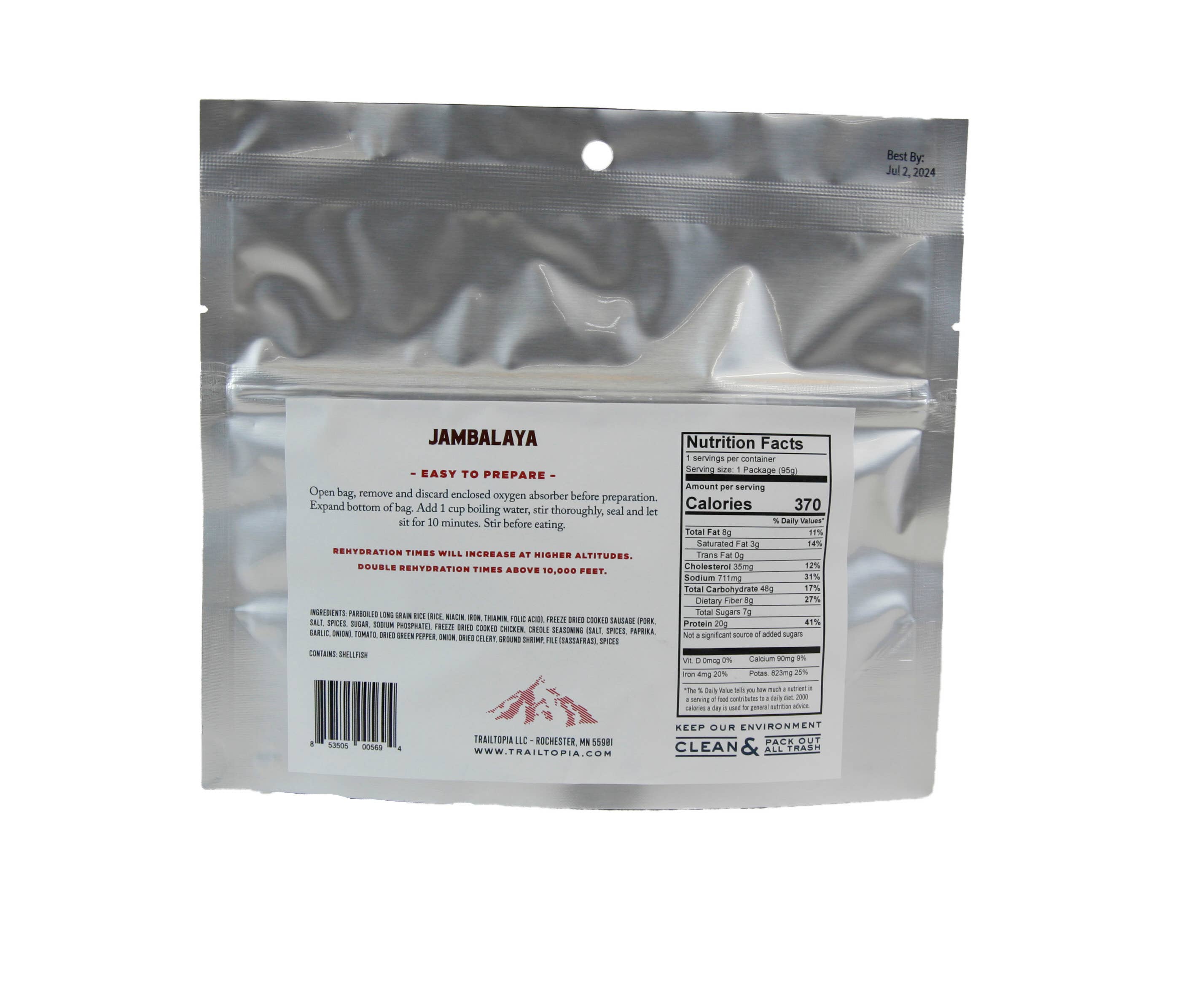 Trailtopia - Venta al por mayor Comida preparada de larga conservación - Jambalaya - Servir Individual1