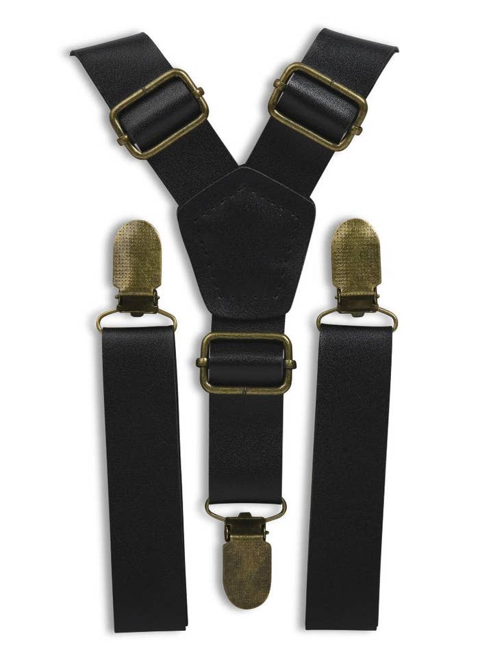 Black Faux Leather Suspenders for wholesale by London Jae Apparel