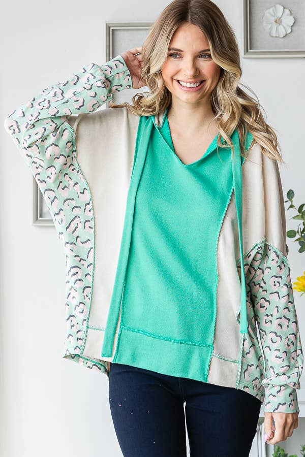 7th Ray – Hoodie – Mulher por atacado – Camisola com Capuz e Cordão, Decote em V, com Blocos de Cor e Patchwork T54253