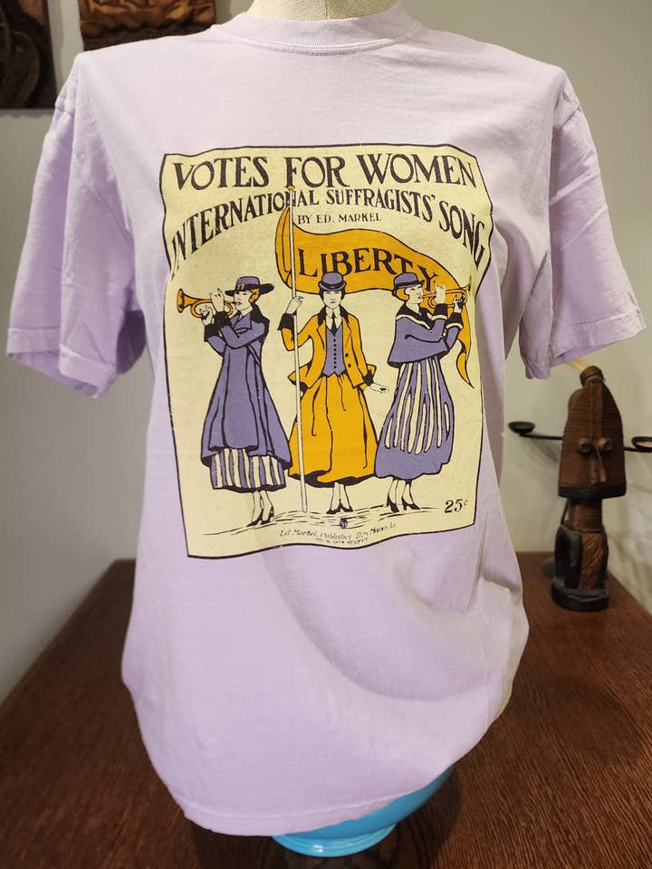 Womens' Suffrage "Votes for Women" Sheet Music design, Comfort Colors tee, Orchid SM-3X for wholesale by Seed House Prints