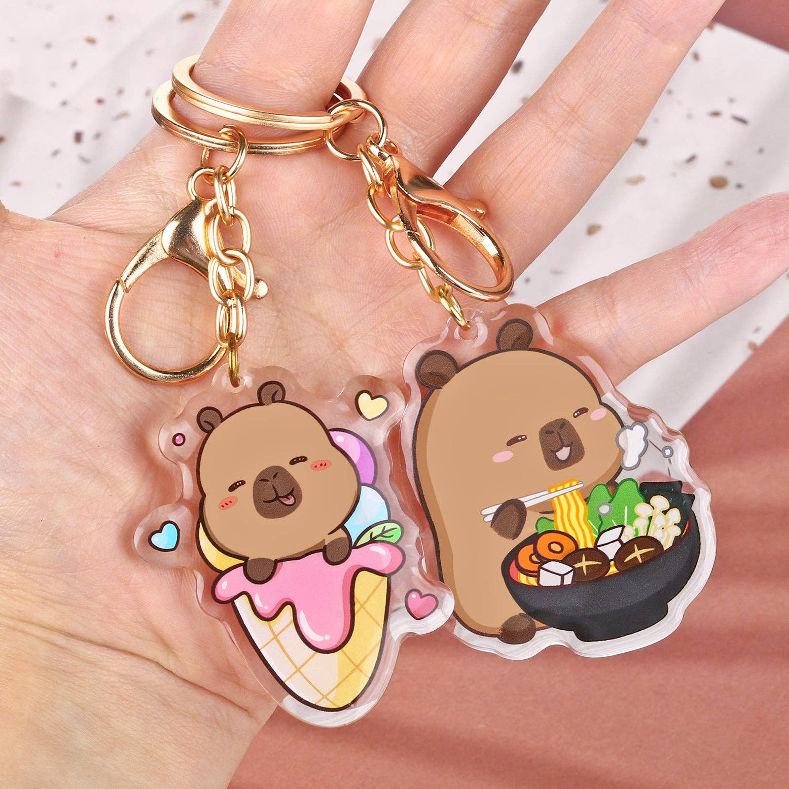 CapyFun - Wholesale Keychain - Women's - Capybara Acrylic Keychain Cute Kawaii Dumpling Boba Tea Coffee Ice Cream Reading Orange Ramen Foodie Hot Pot Holiday Gift For Her47