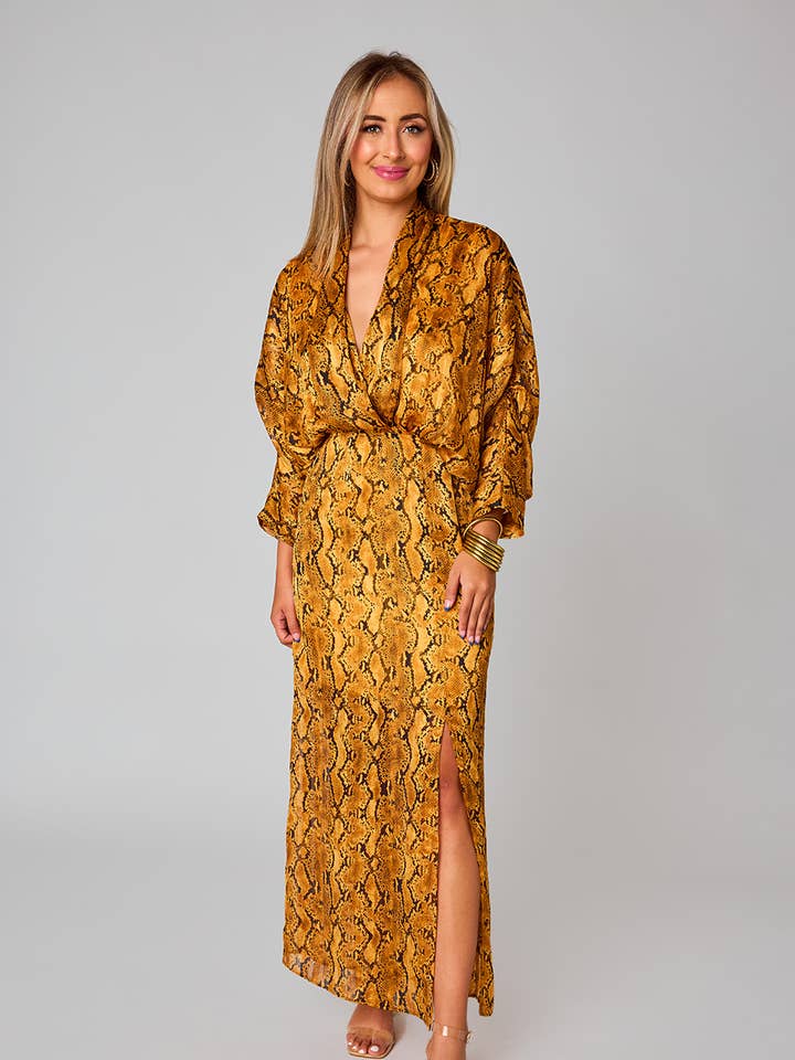 Jude Snake Charmer Yellow/Black Snake Print Maxi Dress for wholesale by BuddyLove