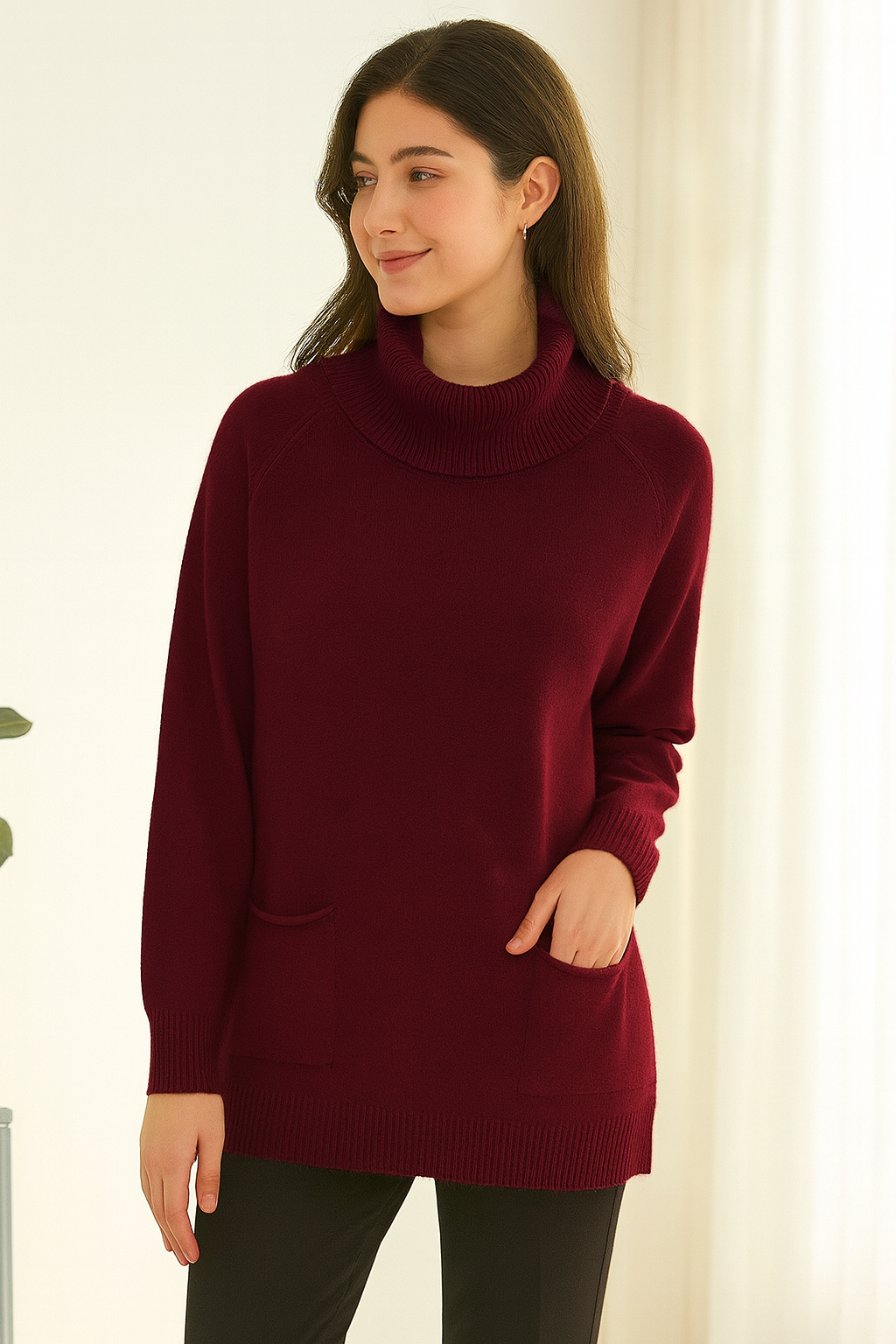 Lucy Sparks – wholesale Knitted jumper – Women′s – SOFT KNIT CLASSIC STYLE JUMPER WITH ROLL NECK AND POCKETS ON2