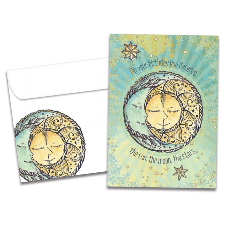 Tree-Free Greetings - Wholesale Birthday Card - Sun Moon and Stars Birthday 6 Pack 19652