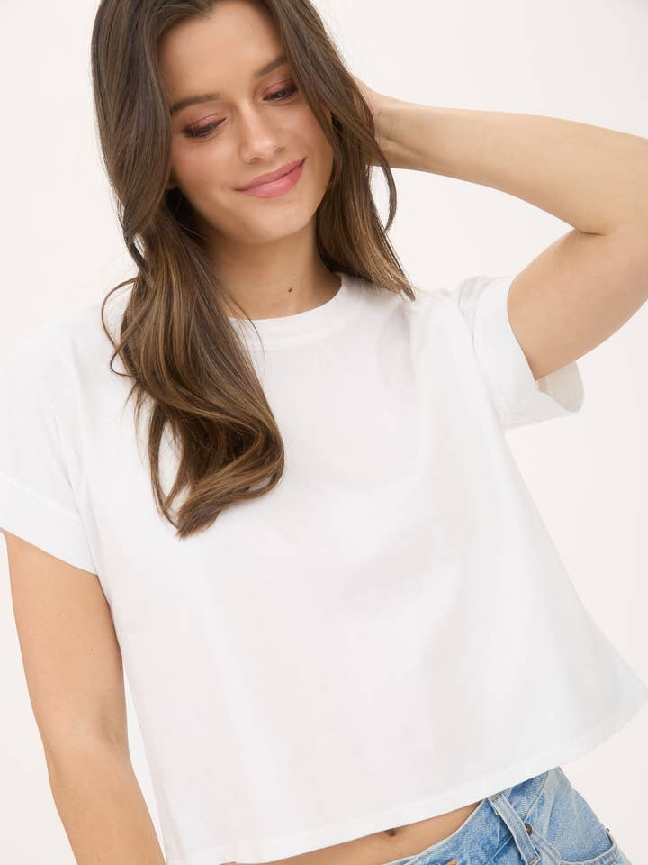 WASHED EXTENDED SHOULDER SHORT SLEEVE KNIT TOP for wholesale by Blu Pepper