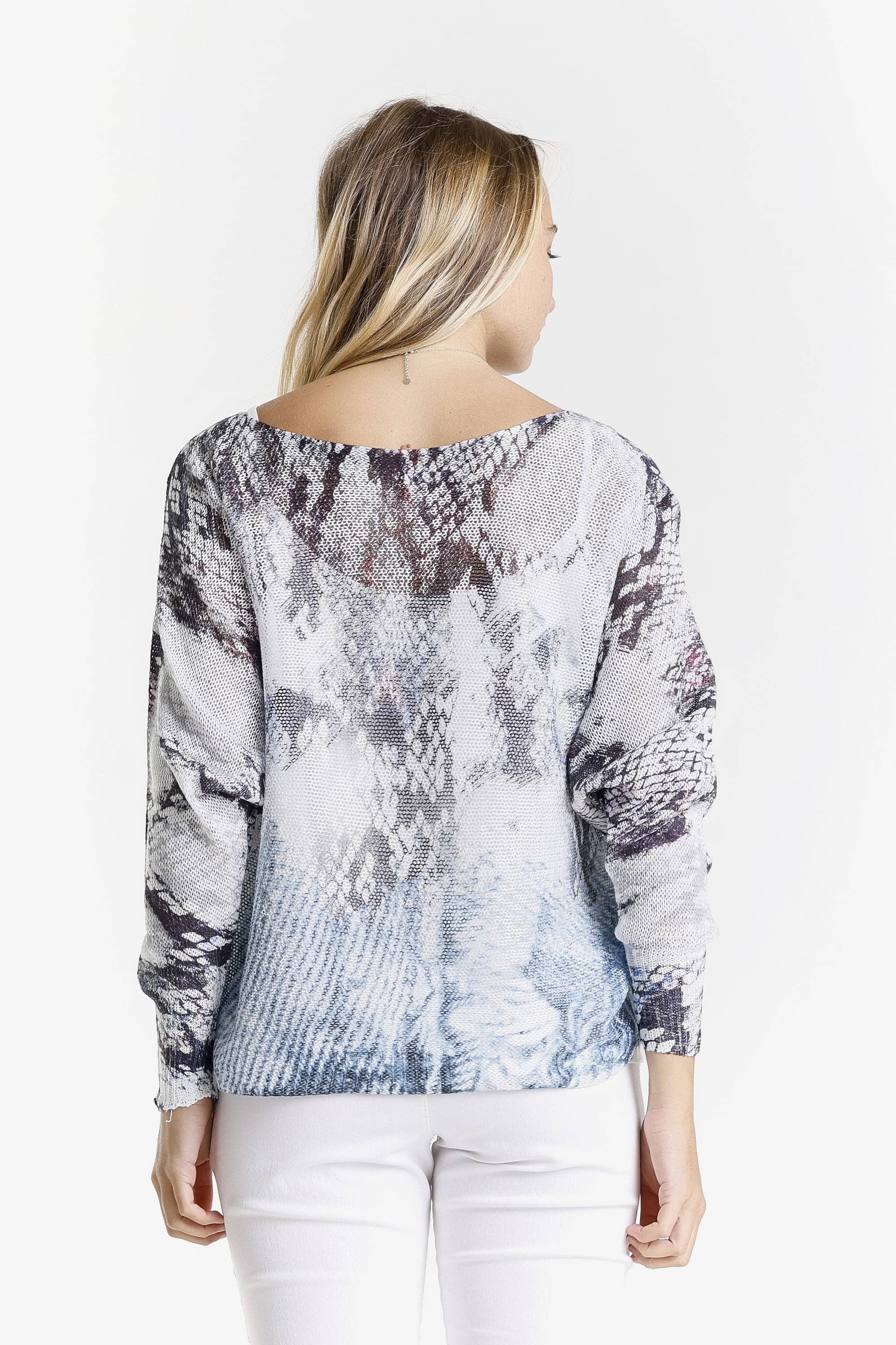 400 Blu Maglione a maglia aperta con maniche a pipistrello Snake Star Danielle (BLS424TS) in vendita all'ingrosso su Faire3