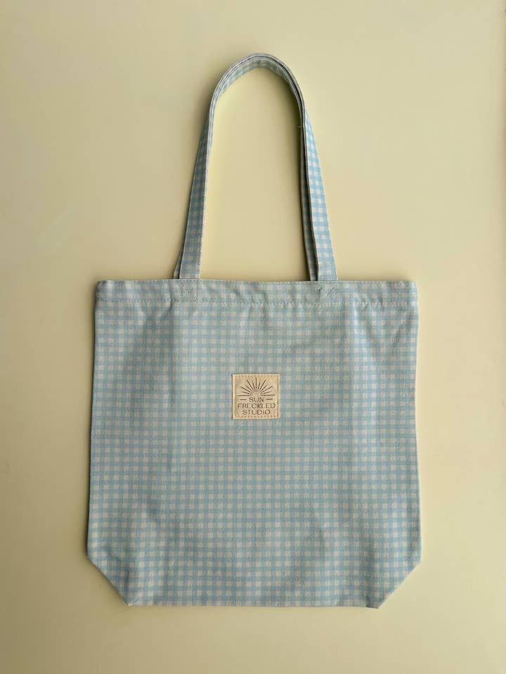 Blue Gingham Tote Bag for wholesale by Sun Freckled Studio