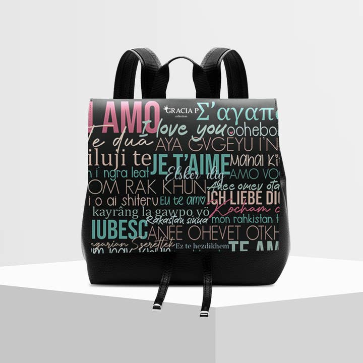 Sac à dos Molly par Gracia P - Sac à dos italien - I love you black pour la vente par GLOBALSHOP SRL
