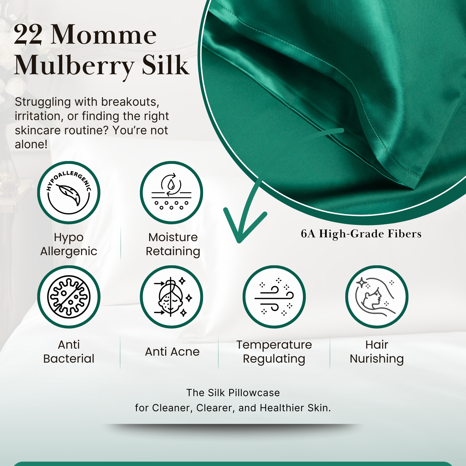 Sillo. – Großhandel Kopfkissenbezug – Sillo Seidenkissenbezüge (Queen) - 2er-Pack + Waschbeutel - Anti-Akne7