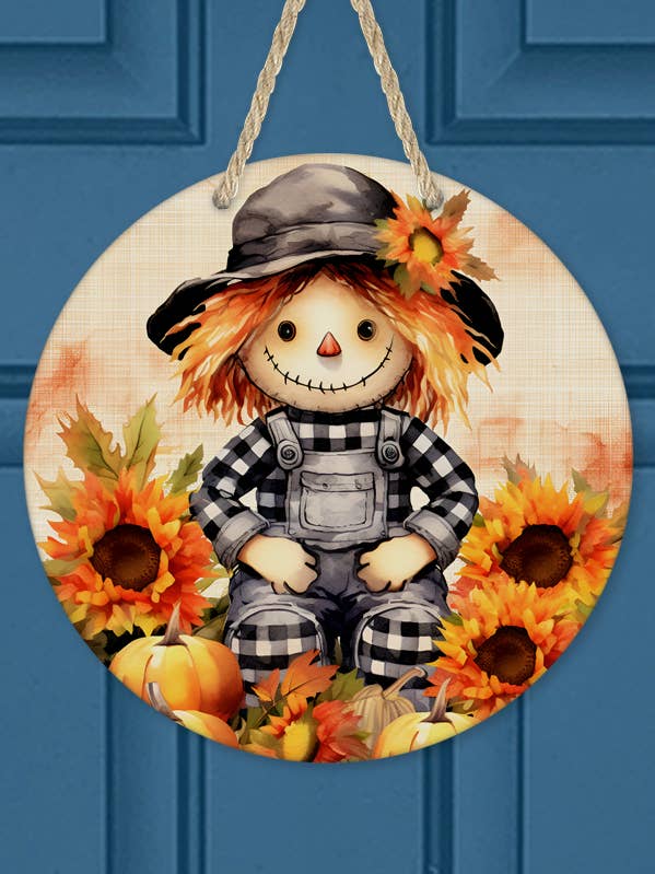 Fall Decor Child Scarecrow Autumn Harvest Door Hanger for wholesale by Cali Boutique Wholesale
