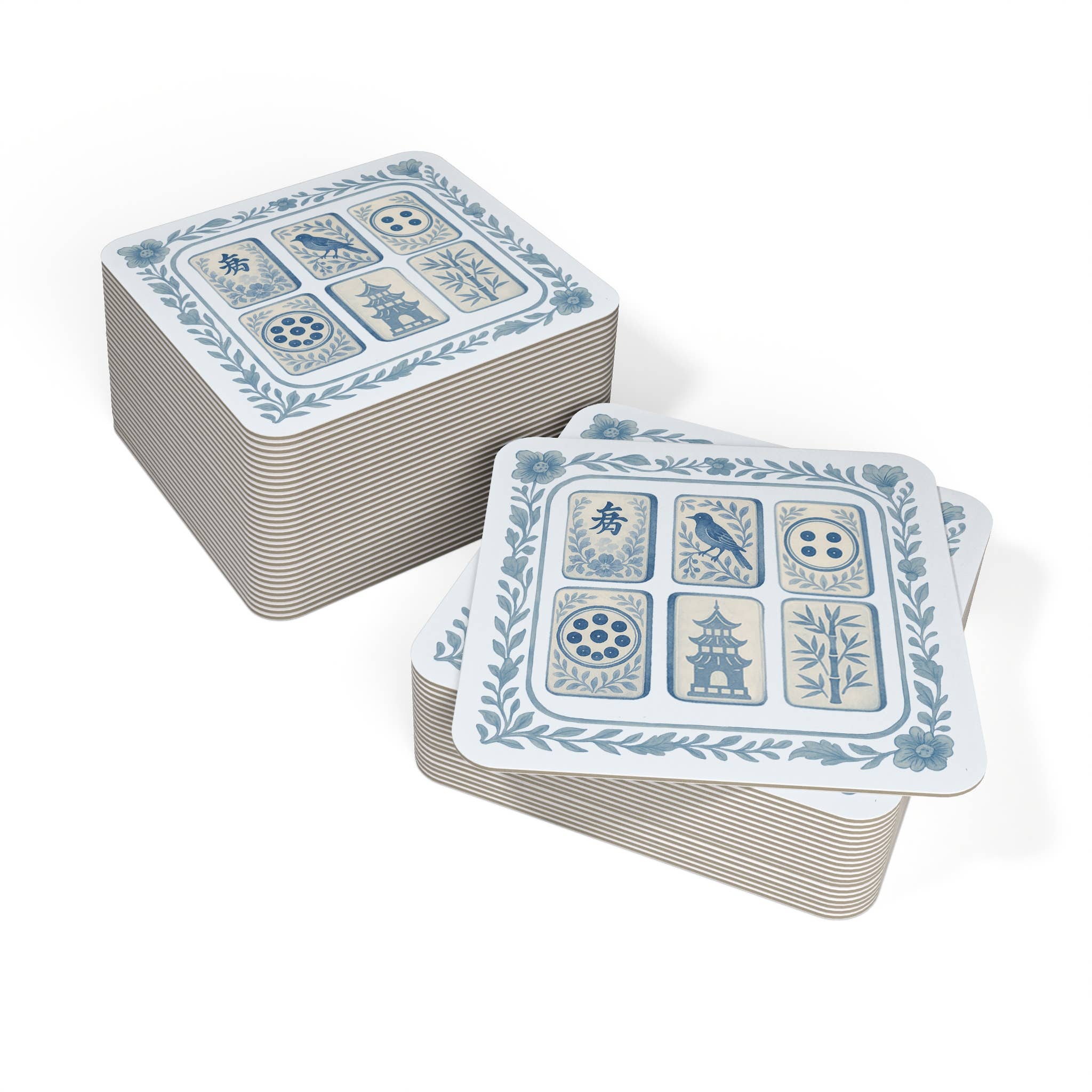 Design Carolinas - Wholesale Disposable Coasters - Watercolor Chinoiserie Floral Mahjong Tile Paper Coaster Set1