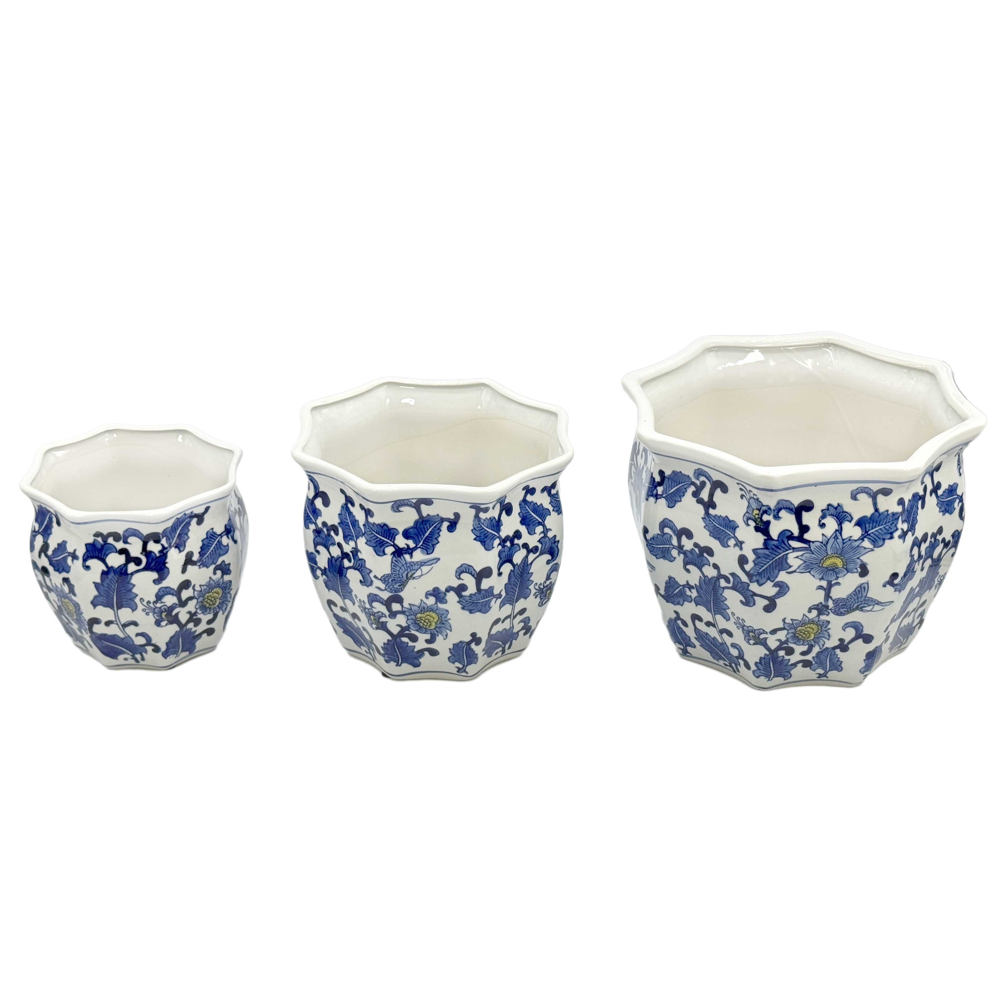 Galt International Company - Vendita all'ingrosso Vasi per piante - Set di 3 vasi per fioriere in ceramica Chinoiserie, 7,5"/10"/13"2