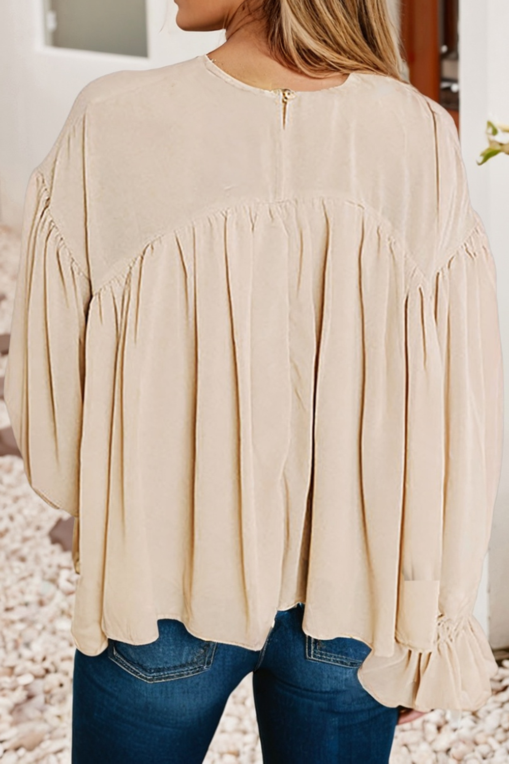 Parchment LDC Pleated Ruffle Long Sleeve Chiffon Blouse for wholesale on Faire1