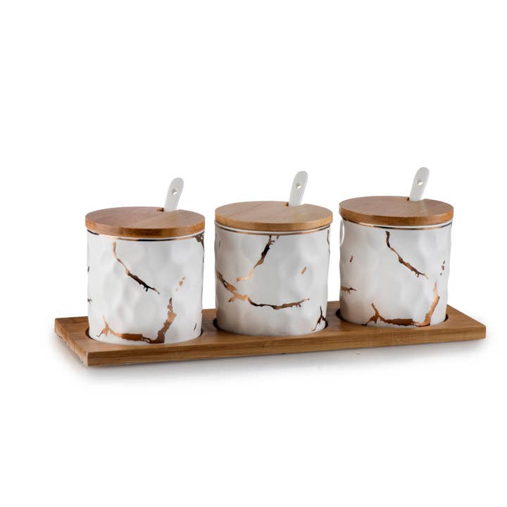 CLASSIC TOUCH DECOR INC. - Wholesale Canister Set - White Porcelain Canister Set With Gold Design