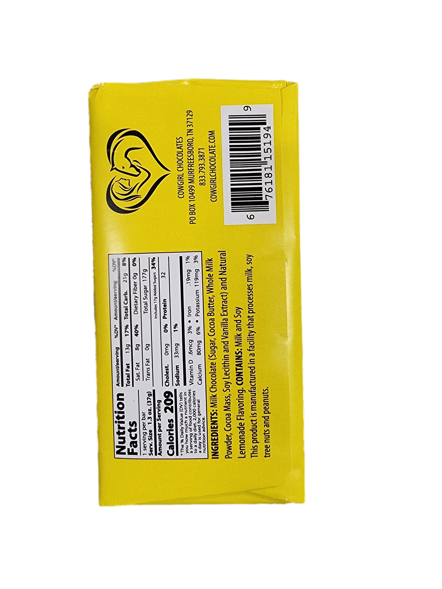 Cowgirl Chocolates - Wholesale Chocoladereep - Cowgirl Chocolates Limonadebar met witte chocolade - 1,3 oz1