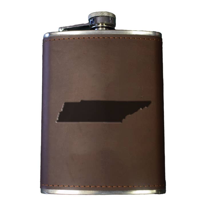 Tennessee Shape Leather Flask for wholesale by Layne Wilson