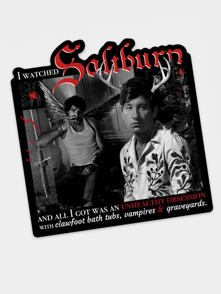 Saltburn Obsession sticker, Oversized 4x4 inch die cut for wholesale by Drawings by Nicole