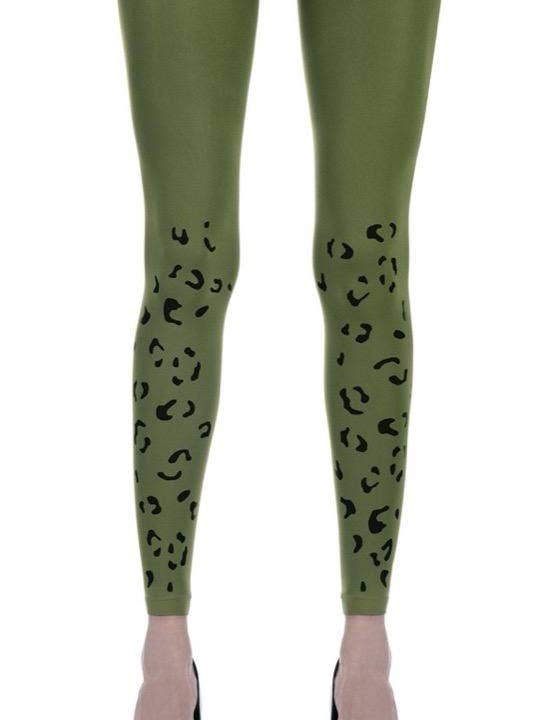 Collants sans pieds - Imprimé léopard en vert pour la vente par Joyfullook + Zohara - Art On Tights