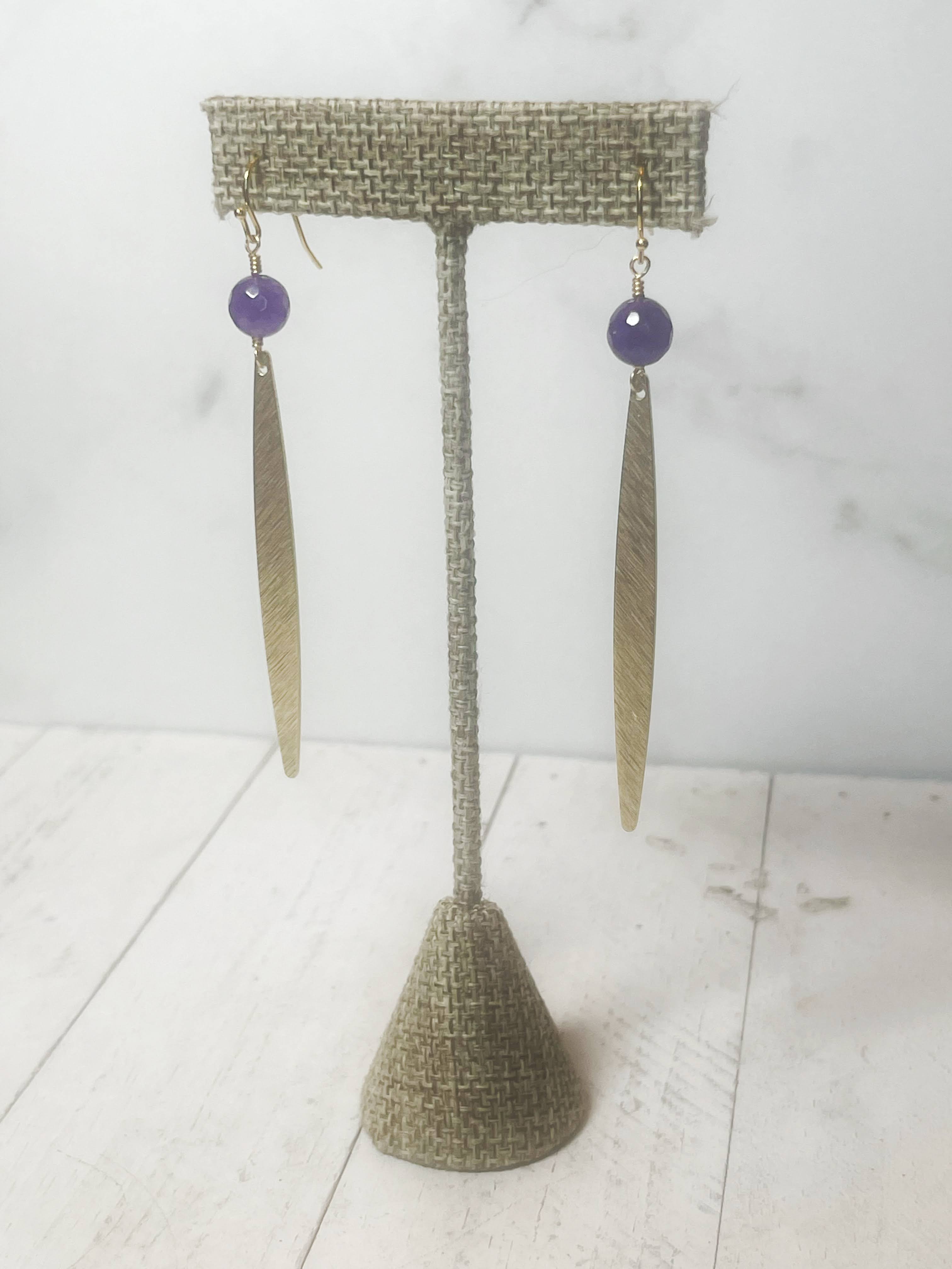 Rage Gems & Jewelry - Wholesale Dangle Earrings - Purple Quartz & Gold Textured Stick Earrings3