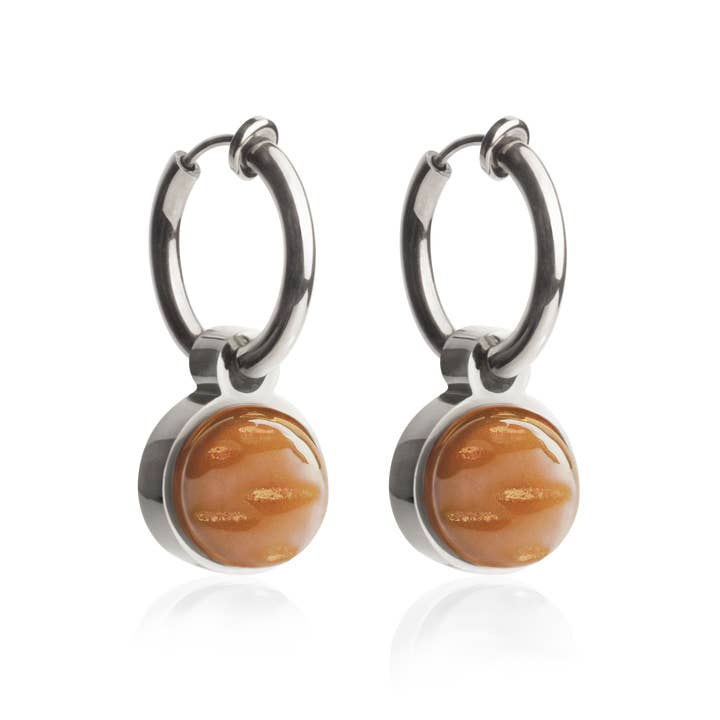 Mix & Match earclips with pendant • silver/nut brown • 14 mm for wholesale by ALEXASCHA