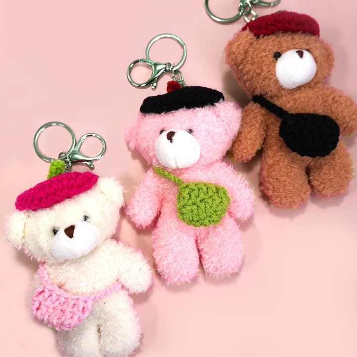 JOSSLYN by wall to wall - Wholesale Keychain - Unisex - TEDDY BEAR KNITTED BAG HAT KEYCHAINS BAG CHARM | 40KC135