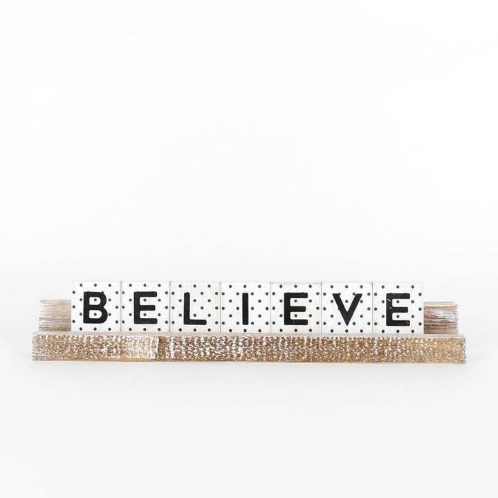 70936 - 12x2.5x1 wood ledgie kit (BELIEVE) Christmas Decor for wholesale by Devanie At Home (Formerly Adams & Co.)