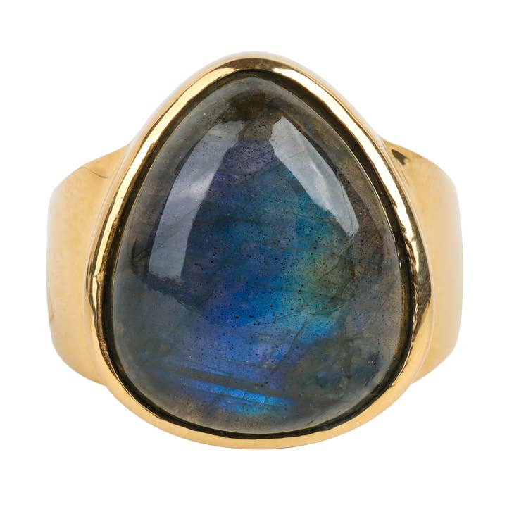 18K Guld Vermeil Silver Labradorit Eclipse Dew Ring för wholesale av Tiramisu