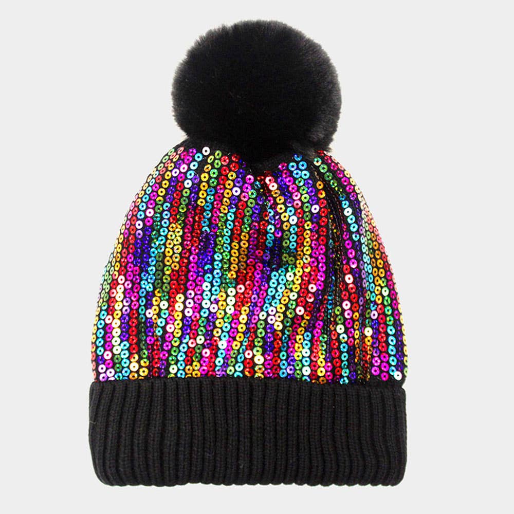 Sensibling Corp. - Wholesale Beanie - Women's - Sequin Embellished Pom Pom Beanie Hat2
