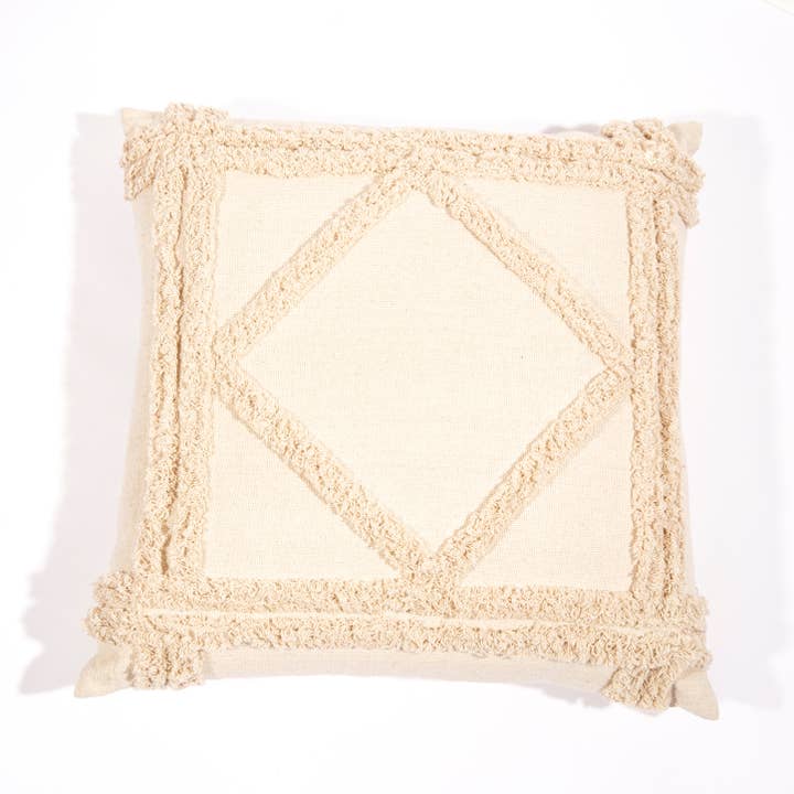 Linen Connections - Wholesale Throw pillow cover - Tassel Beige Fringe Moroccan Cushion1