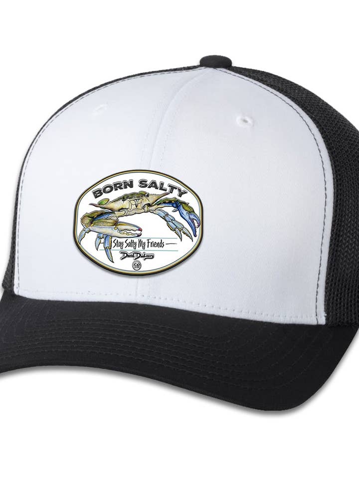 Geboren salzig Blaukrabbe 6-Panel-Trucker-Flexfit Schwarz Weiß Schwarz für den Großhandel von David Dunleavy