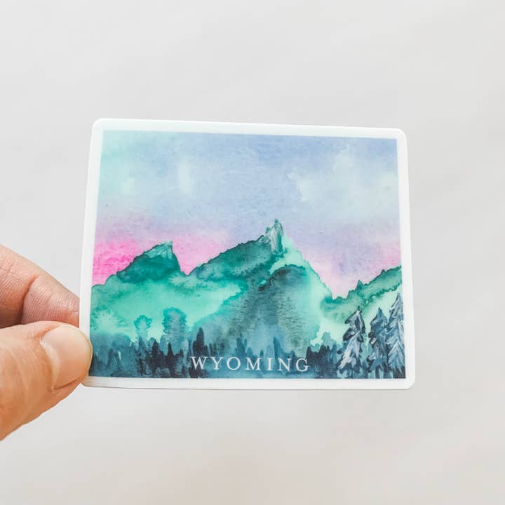 Wyoming Mountains State Sticker for wholesale by Wildflower Paper Company