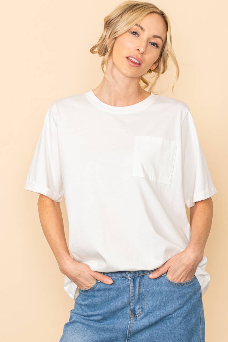 Elloh Collection – wholesale T-shirt – women's – Round Neck Boyfriend Fit Cotton T-Shirt with Front Pocket15