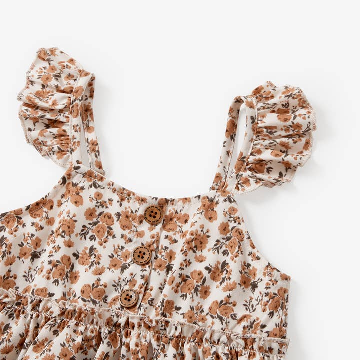 Creamcolored Mommy and Me Beige Floral Shirred Top Button Front Dress for wholesale on Faire5