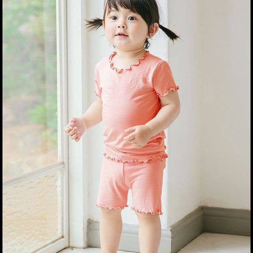 Shirring Peach Rose Short sleeve Viscose Pajama for wholesale on Faire