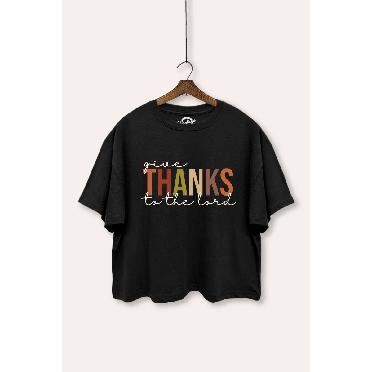 VINTAGE POINT USA - Wholesale T-Shirt (Graphic) - Women's - GIVE THANKS TO THE LORD - BOXY CROP TOP1