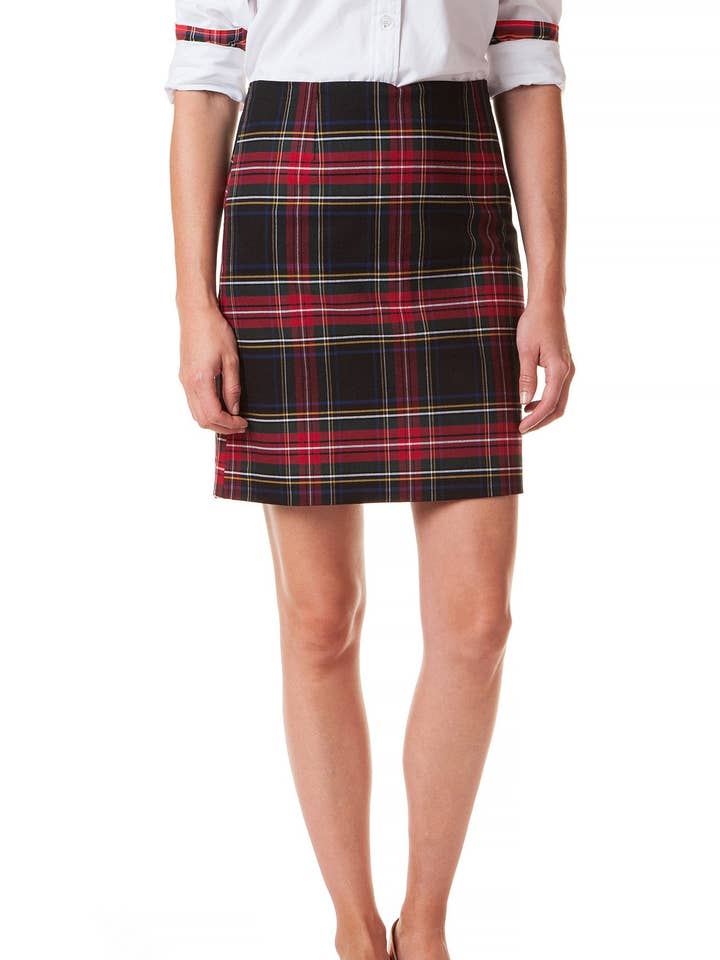 Ali Skirt Stretch Twill Black Stewart Plaid 19" for wholesale by Castaway Clothing Nantucket Island