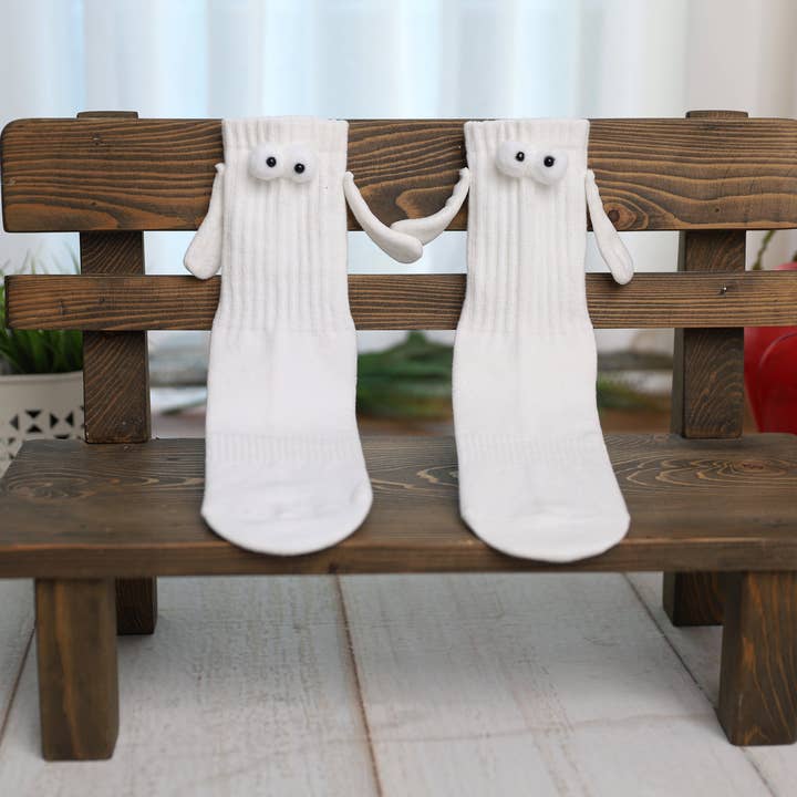 White Magnetic Couple Socks with Holding Hands for Valentines Day 1 Pair for wholesale by Mars Outlet Store LLC