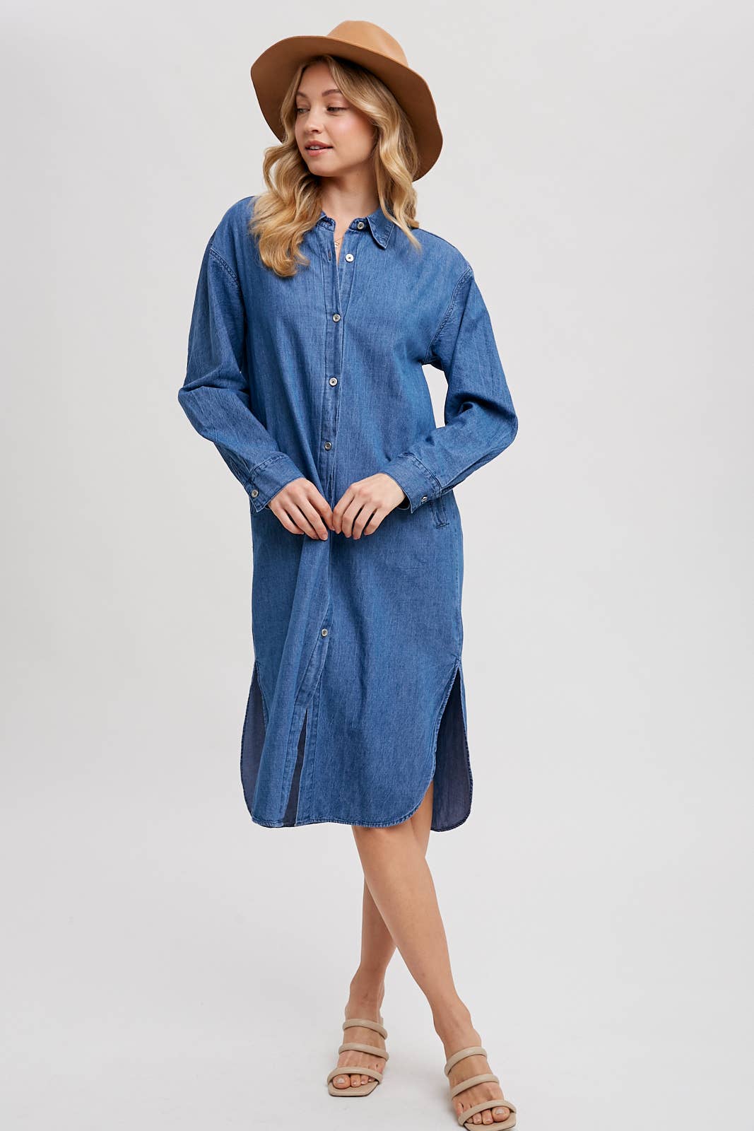 Bluivy – wholesale Dress – Women's – DENIM LONGLINE SHIRT MIDI DRESS9