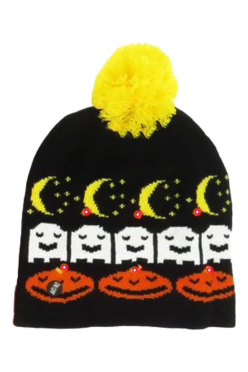ASSORTED Halloween Led Light-up Pom Pom Short Beanie for wholesale on Faire6